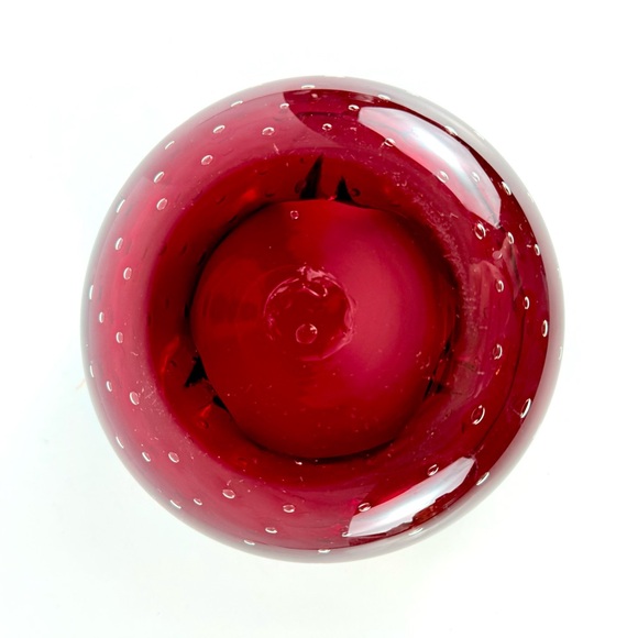 Vintage MCM Ruby Red Ashtray Glass Ashtray Controlled Bubble Freeform Hand Blown - Picture 8 of 12